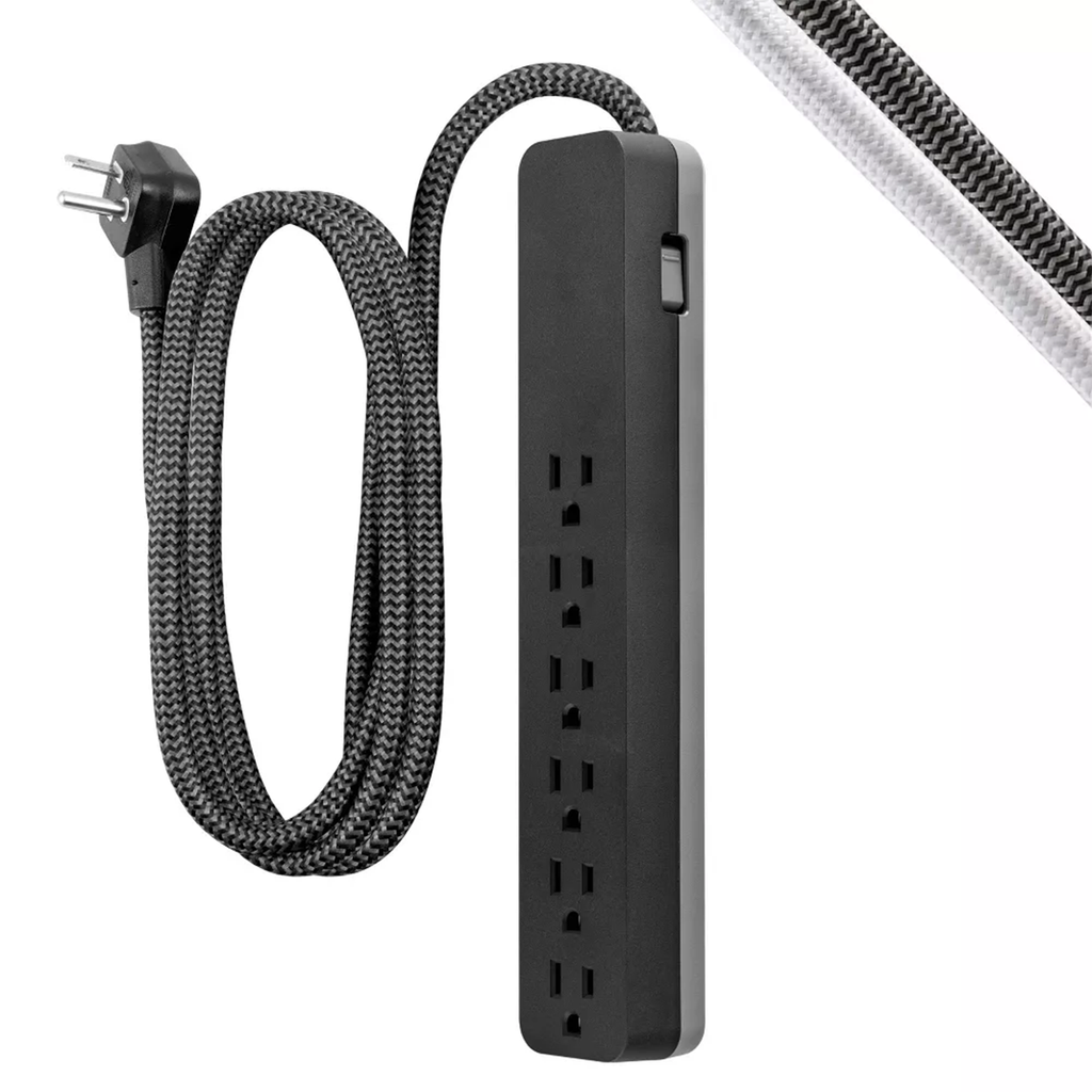 6 Outlet Surge Protector Power Strip With 10Ft Braided Extension Cord